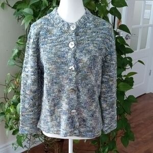 Elegant Blue-Green Marled Button-Up Cardigan